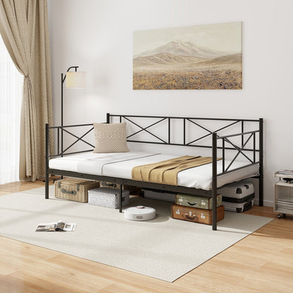 Twin Size Platform Bed with Heavy-duty Metal Slat Support, Black Simple Bed Frame   at Gallery Canada