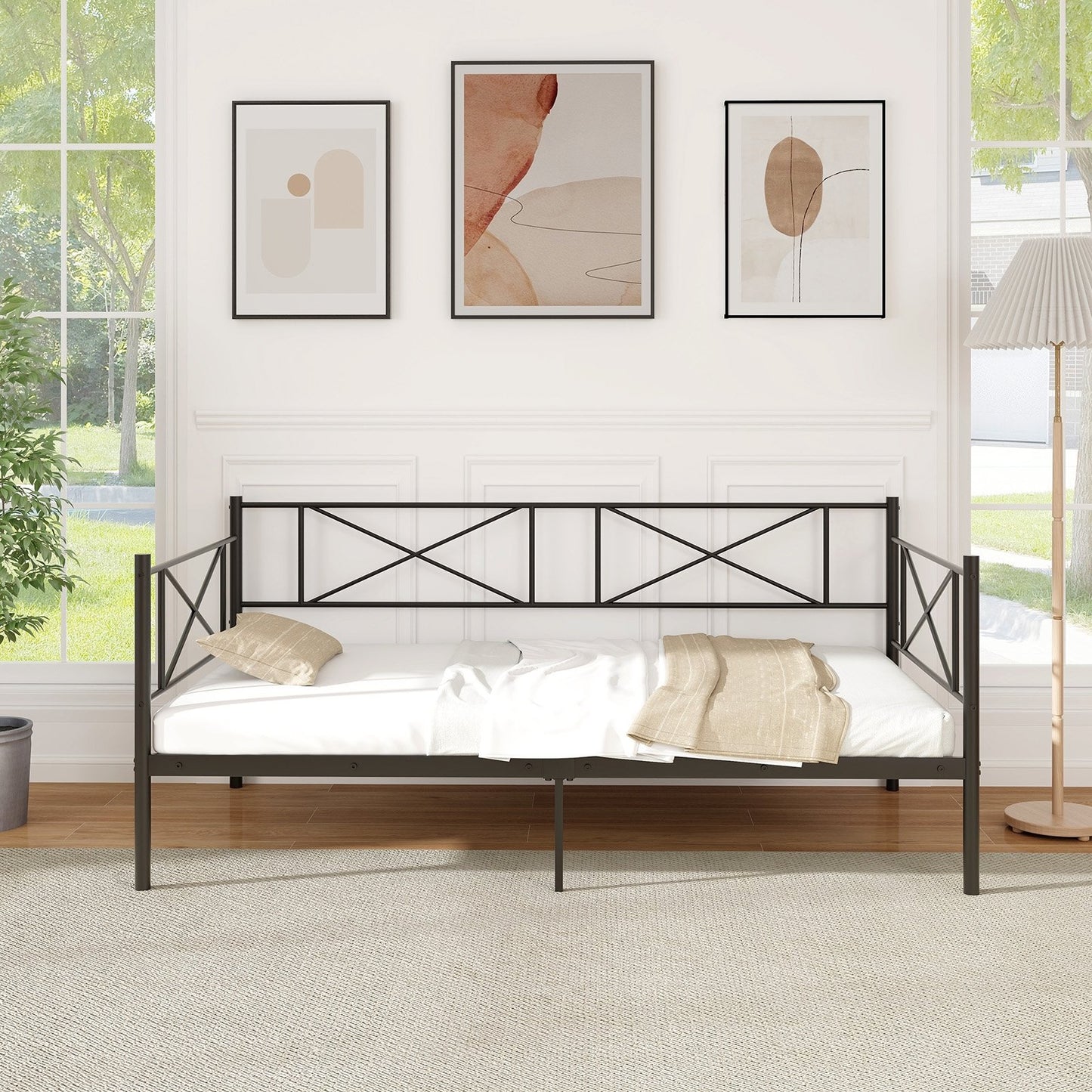 Twin Size Platform Bed with Heavy-duty Metal Slat Support, Black Simple Bed Frame   at Gallery Canada