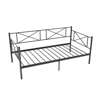 Twin Size Platform Bed with Heavy-duty Metal Slat Support, Black Simple Bed Frame Black  at Gallery Canada