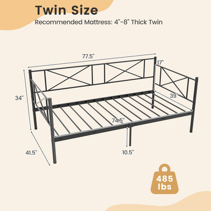 Twin Size Platform Bed with Heavy-duty Metal Slat Support, Black Simple Bed Frame   at Gallery Canada