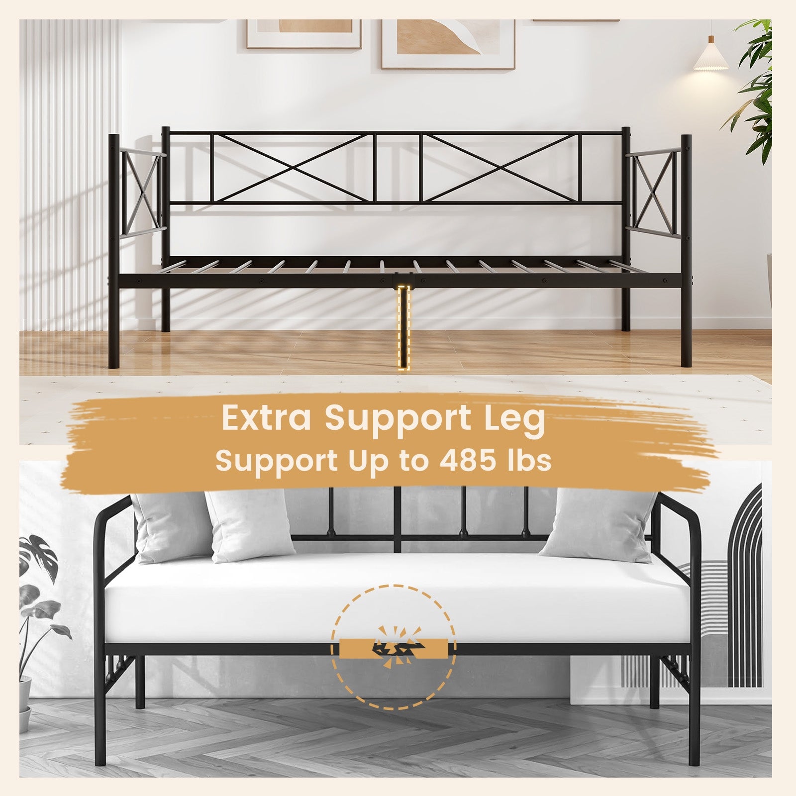 Twin Size Platform Bed with Heavy-duty Metal Slat Support, Black Simple Bed Frame   at Gallery Canada