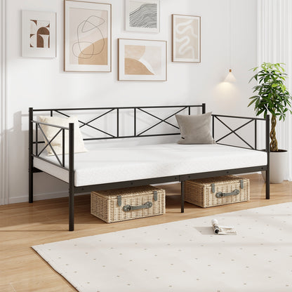 Twin Size Platform Bed with Heavy-duty Metal Slat Support, Black Simple Bed Frame   at Gallery Canada