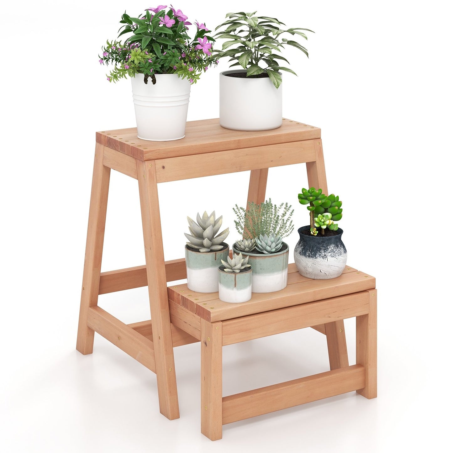 Multipurpose Wood Folding 2-Step Stool for Indoor Outdoor Plant Stand, Natural Kitchen Utensils Natural  at Gallery Canada