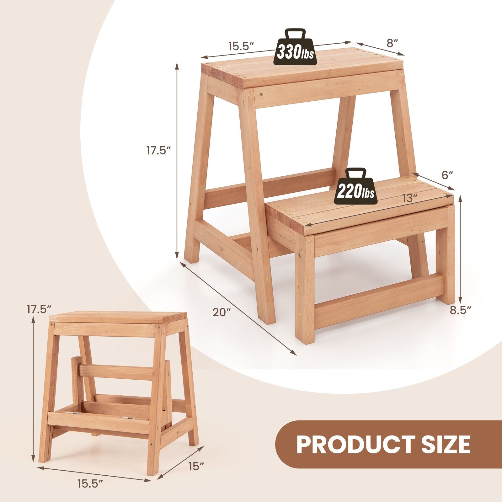 Multipurpose Wood Folding 2-Step Stool for Indoor Outdoor Plant Stand, Natural Kitchen Utensils   at Gallery Canada