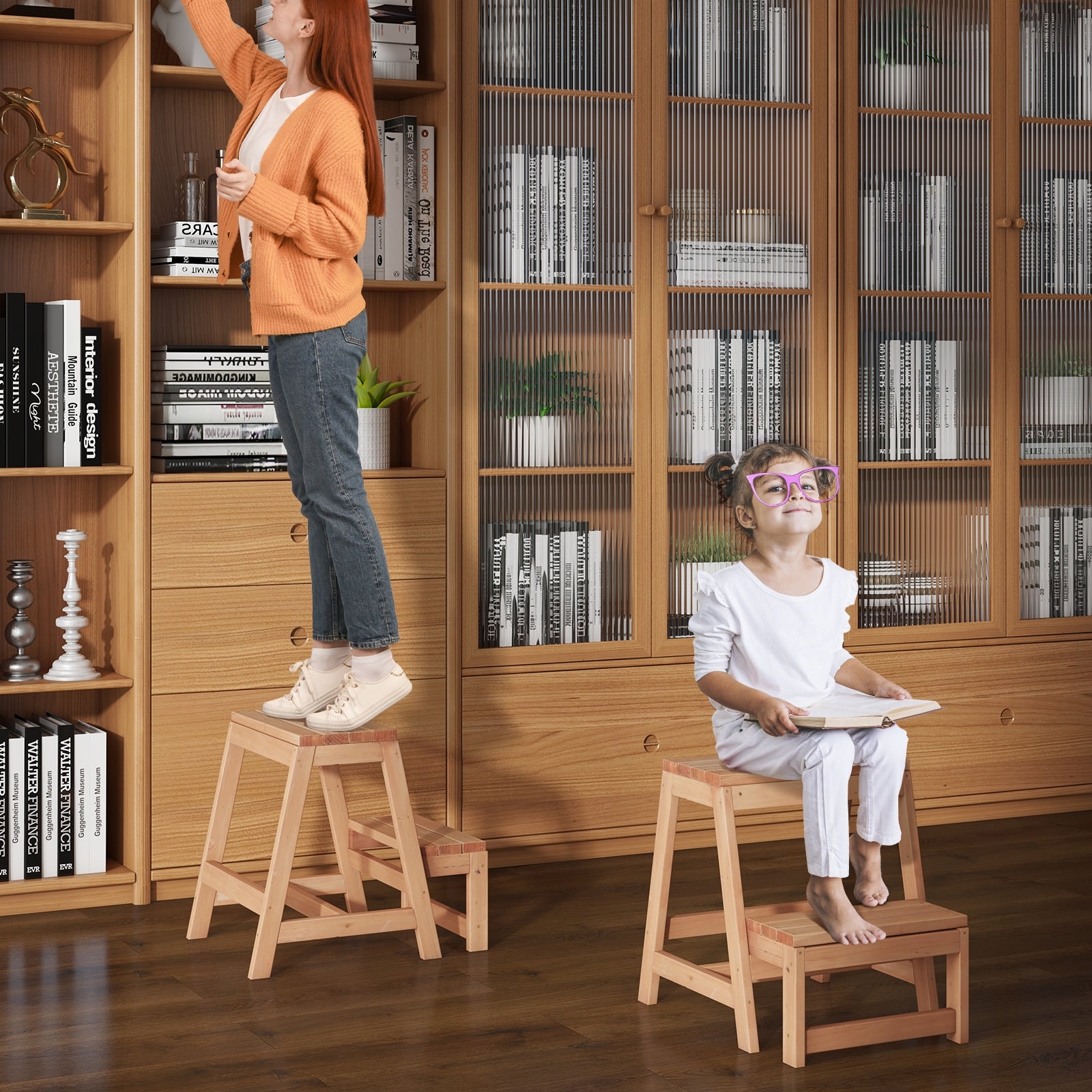 Multipurpose Wood Folding 2-Step Stool for Indoor Outdoor Plant Stand, Natural Kitchen Utensils   at Gallery Canada