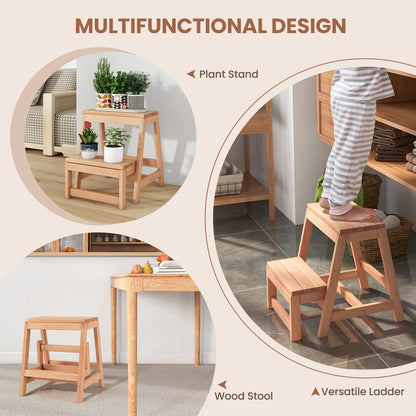 Multipurpose Wood Folding 2-Step Stool for Indoor Outdoor Plant Stand, Natural Kitchen Utensils   at Gallery Canada