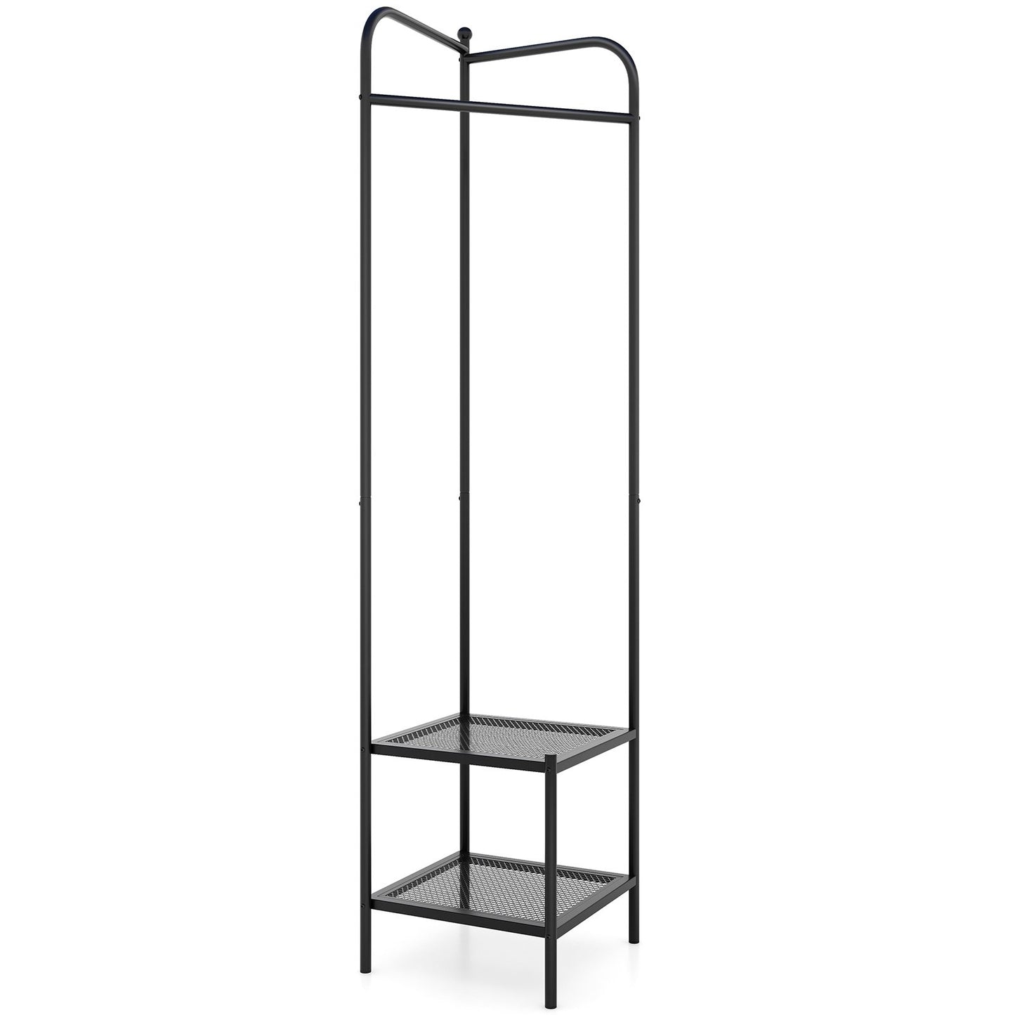 Corner Coat Rack with Top Hanger and 2 Mesh Shelves for Entryway Hallway Living Room Bedroom, Black Coat Racks & Hall Trees Black  at Gallery Canada