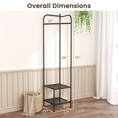 Corner Coat Rack with Top Hanger and 2 Mesh Shelves for Entryway Hallway Living Room Bedroom, Black Coat Racks & Hall Trees   at Gallery Canada