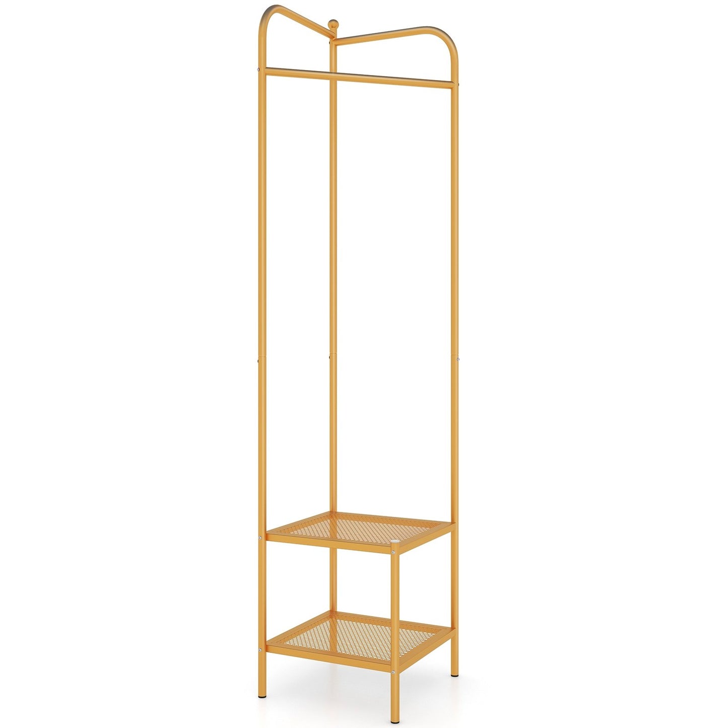 Corner Coat Rack with Top Hanger and 2 Mesh Shelves for Entryway Hallway Living Room Bedroom, Golden Coat Racks & Hall Trees Golden  at Gallery Canada