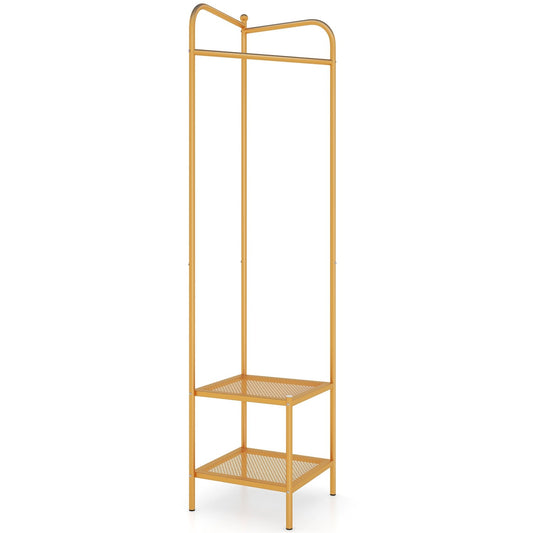 Corner Coat Rack with Top Hanger and 2 Mesh Shelves for Entryway Hallway Living Room Bedroom, Golden Coat Racks & Hall Trees Golden  at Gallery Canada