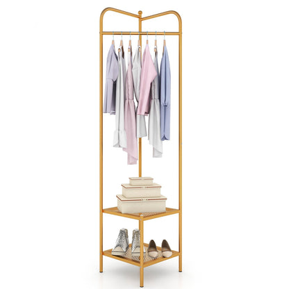 Corner Coat Rack with Top Hanger and 2 Mesh Shelves for Entryway Hallway Living Room Bedroom, Golden Coat Racks & Hall Trees   at Gallery Canada