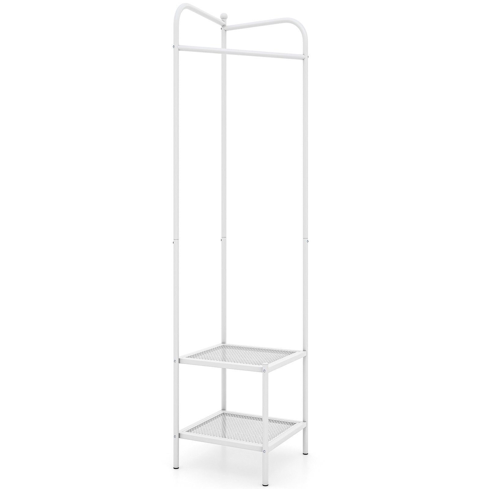 Corner Coat Rack with Top Hanger and 2 Mesh Shelves for Entryway Hallway Living Room Bedroom, White Coat Racks & Hall Trees White  at Gallery Canada