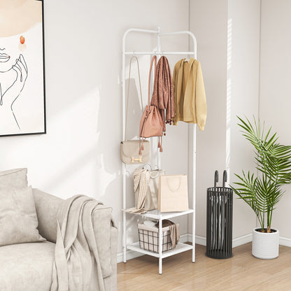 Corner Coat Rack with Top Hanger and 2 Mesh Shelves for Entryway Hallway Living Room Bedroom, White Coat Racks & Hall Trees   at Gallery Canada