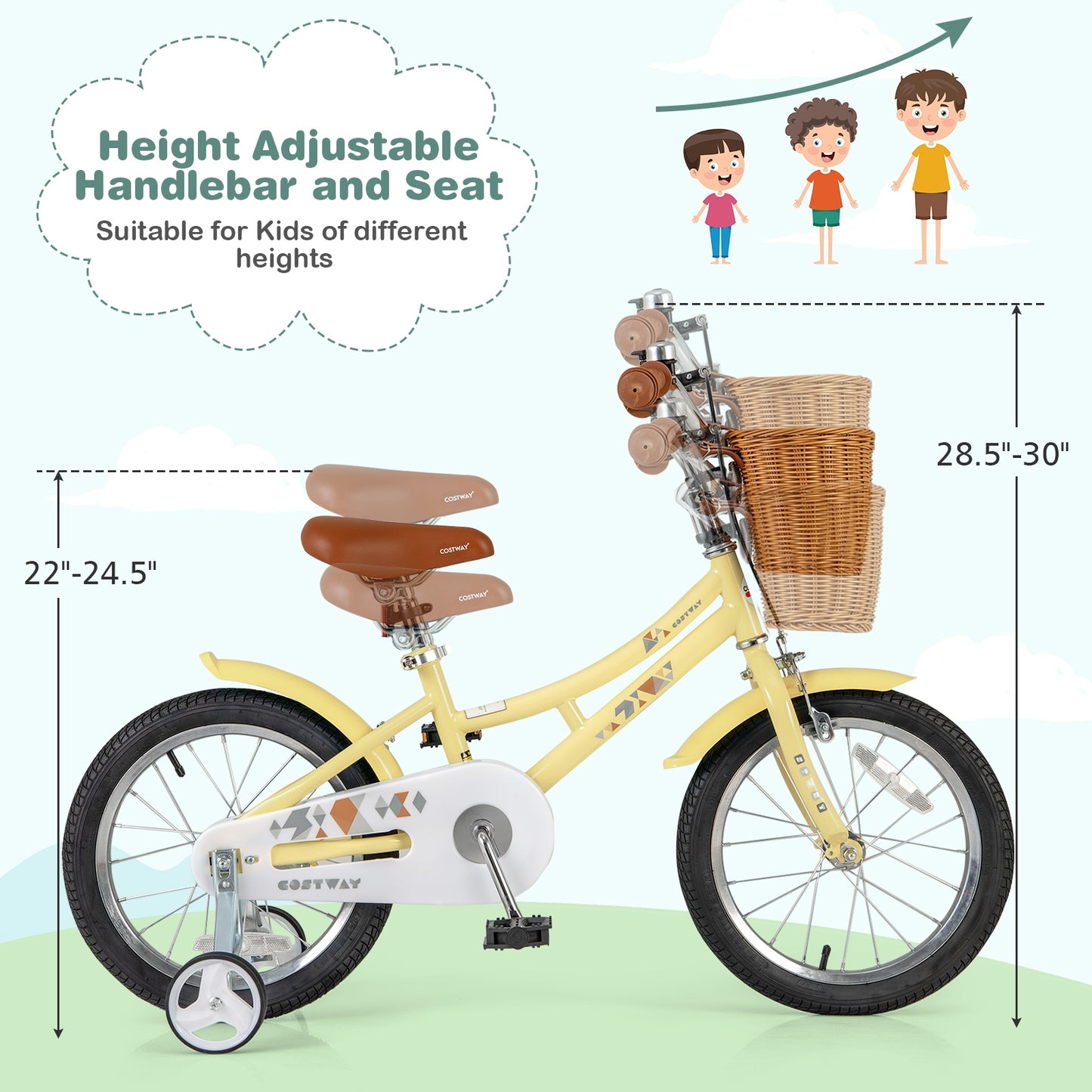 16 Inch Kids Bike Adjustable Bicycle with Reflectors and Bell for Children 4-7 Years Old-16 inches, Yellow Kids Bike   at Gallery Canada