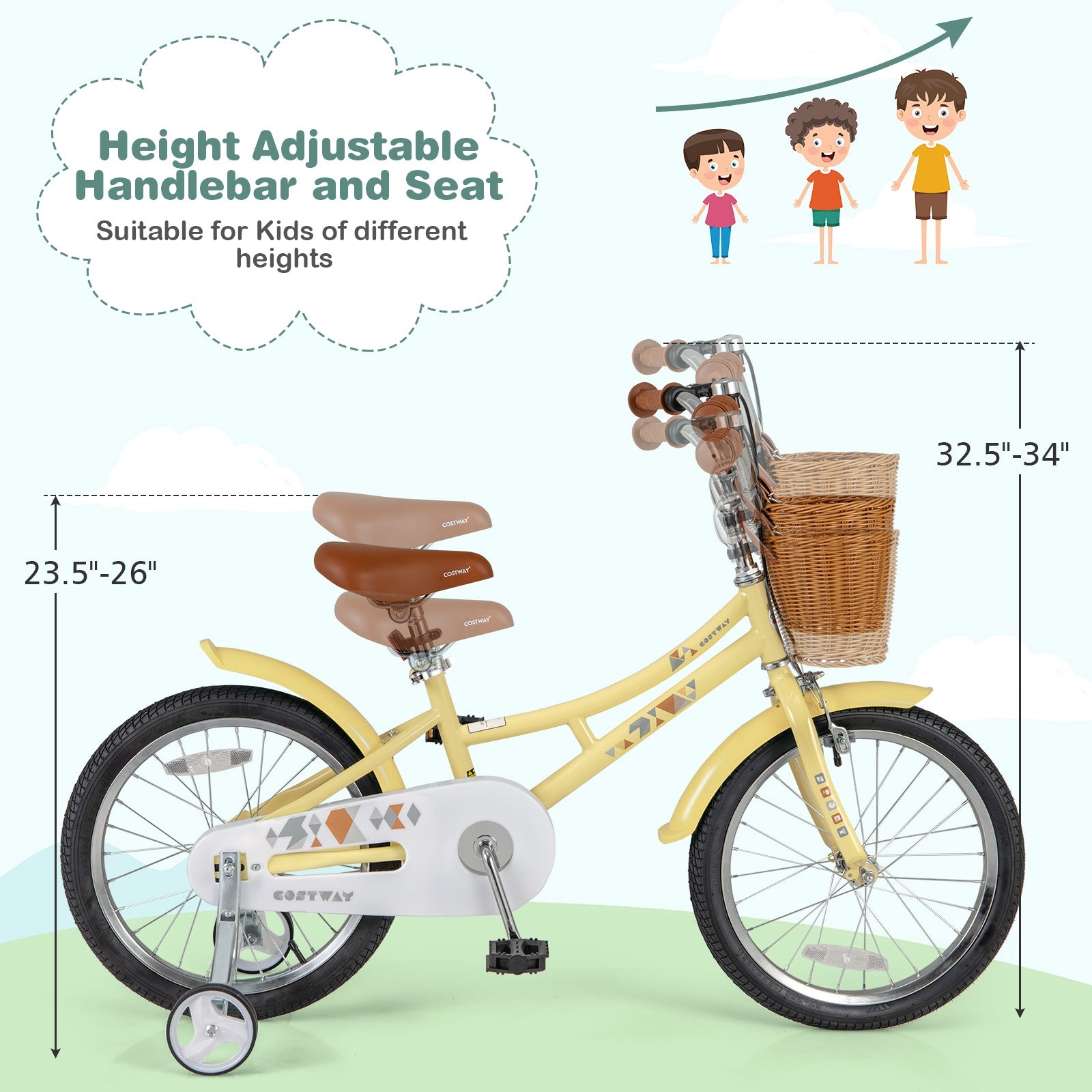 18 Inch Kids Bike Adjustable Bicycle with Reflectors and Bell for Children 4-8 Years Old-18 inches, Yellow Kids Bike   at Gallery Canada