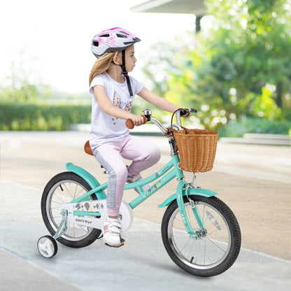 16 Inch Kids Bike Bicycle with Training Wheels and 2 Brake System Ages 4-7 Years Old-16 inches, Green Kids Bike   at Gallery Canada