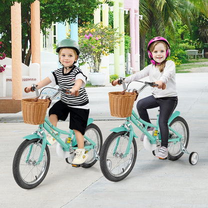 16 Inch Kids Bike Bicycle with Training Wheels and 2 Brake System Ages 4-7 Years Old-16 inches, Green Kids Bike   at Gallery Canada