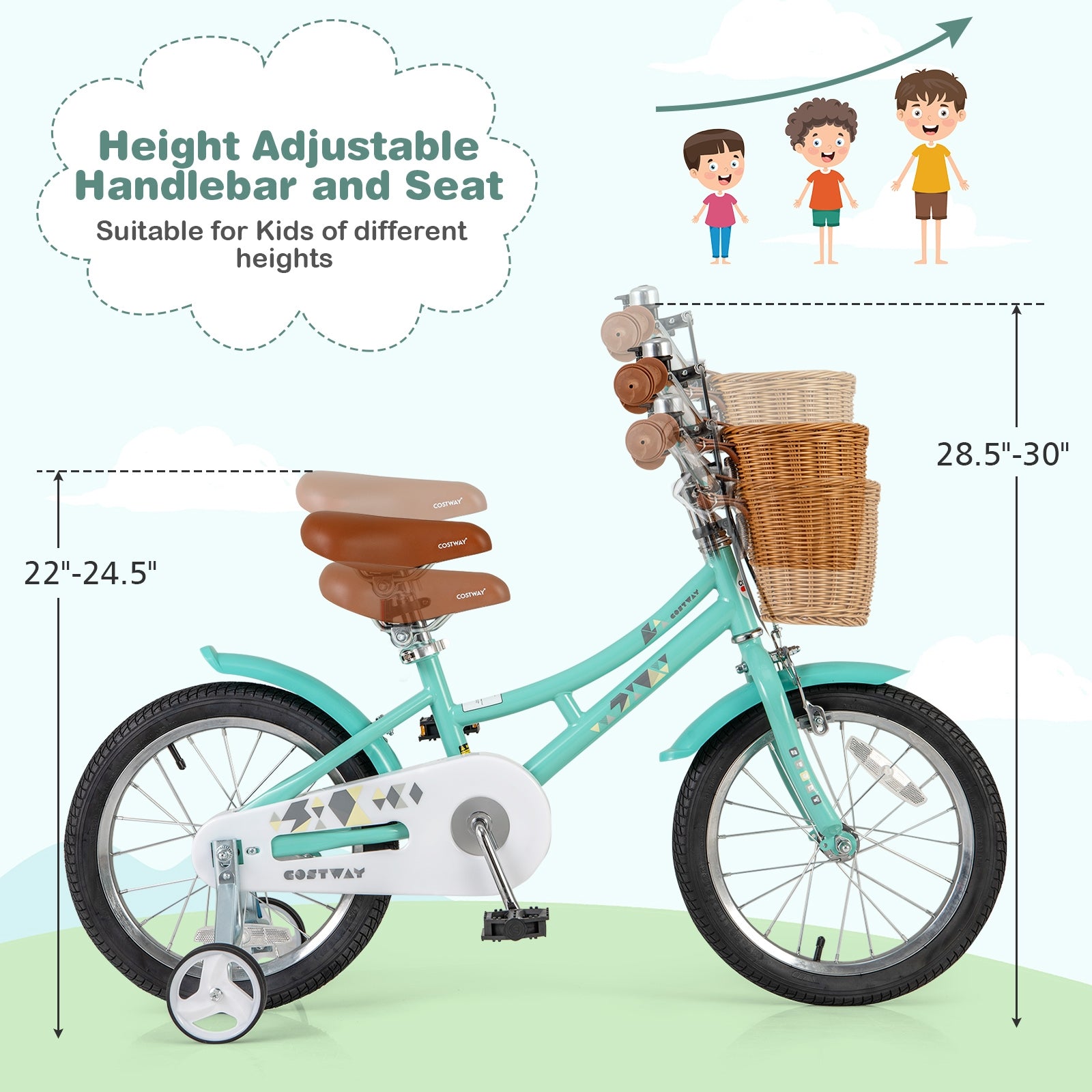 16 Inch Kids Bike Bicycle with Training Wheels and 2 Brake System Ages 4-7 Years Old-16 inches, Green Kids Bike   at Gallery Canada