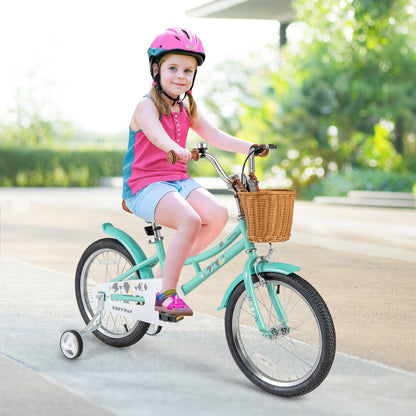 18 Inch Kids Bike Bicycle with Training Wheels and 2 Brake System Ages 4-8 Years Old-18 inches, Green Kids Bike   at Gallery Canada