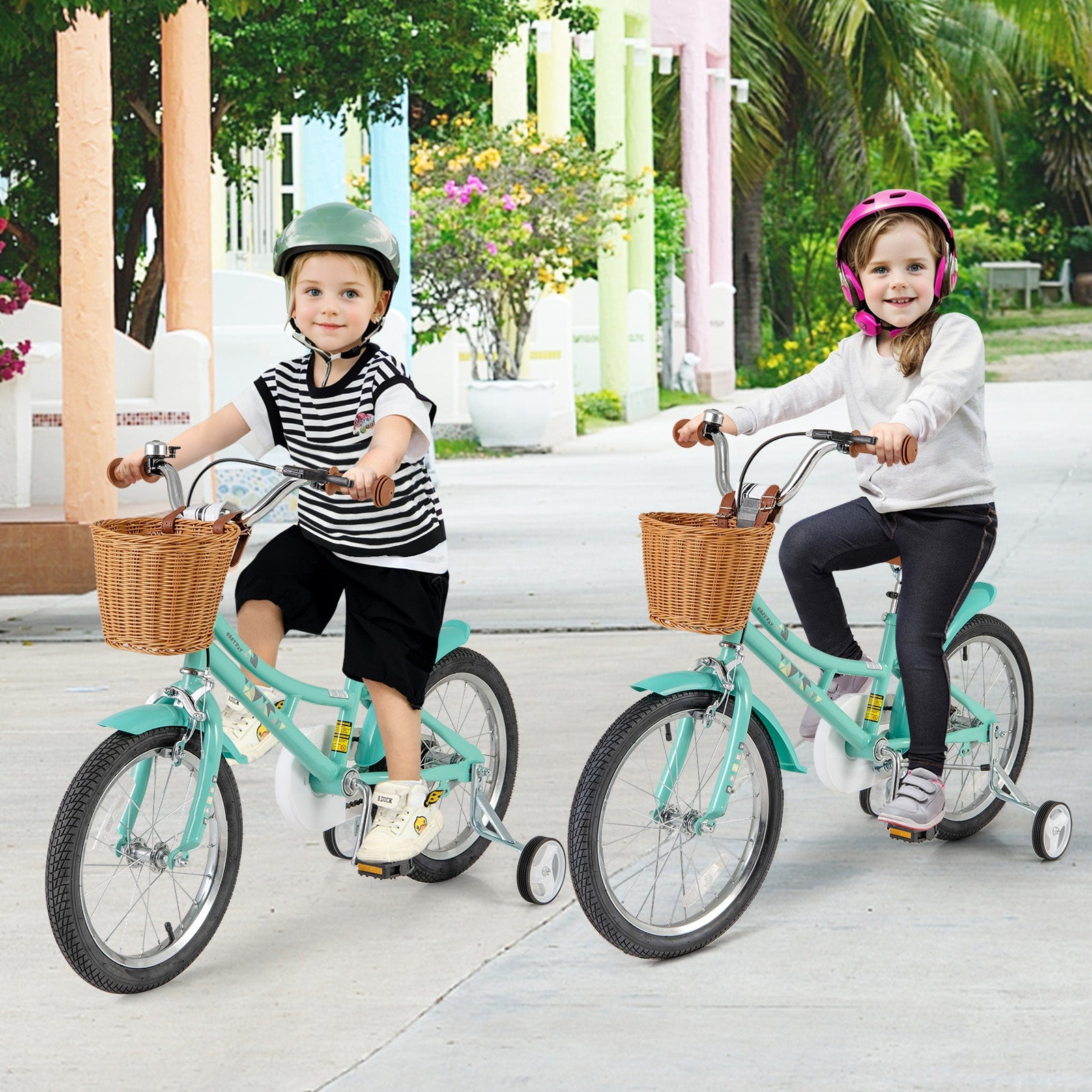 18 Inch Kids Bike Bicycle with Training Wheels and 2 Brake System Ages 4-8 Years Old-18 inches, Green Kids Bike   at Gallery Canada