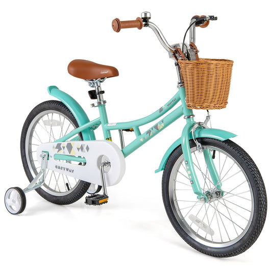 18 Inch Kids Bike Bicycle with Training Wheels and 2 Brake System Ages 4-8 Years Old-18 inches, Green Kids Bike Green  at Gallery Canada