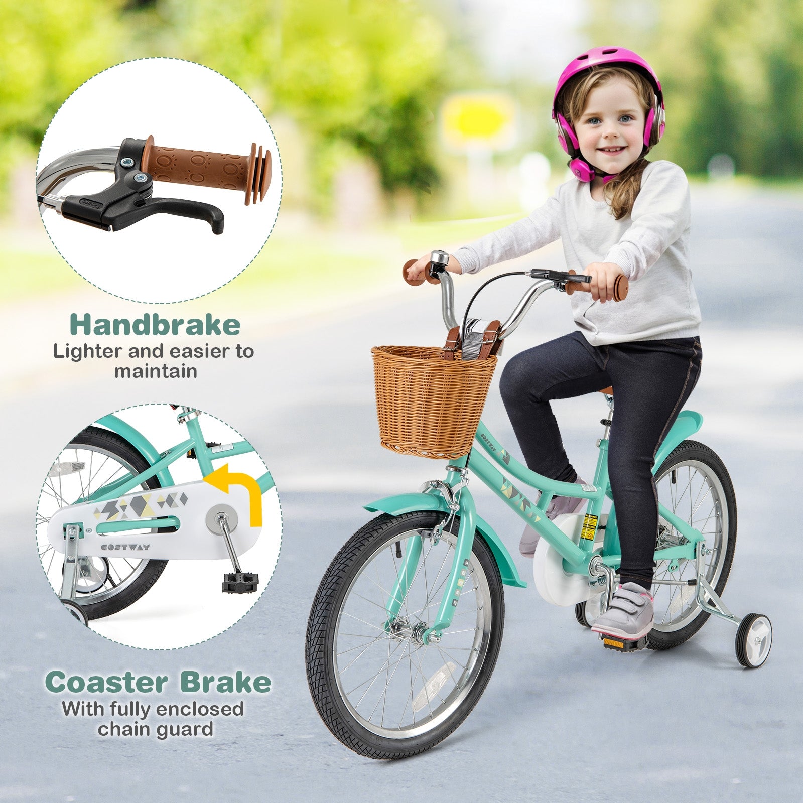 18 Inch Kids Bike Bicycle with Training Wheels and 2 Brake System Ages 4-8 Years Old-18 inches, Green Kids Bike   at Gallery Canada