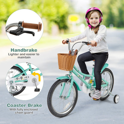 18 Inch Kids Bike Bicycle with Training Wheels and 2 Brake System Ages 4-8 Years Old-18 inches, Green Kids Bike   at Gallery Canada