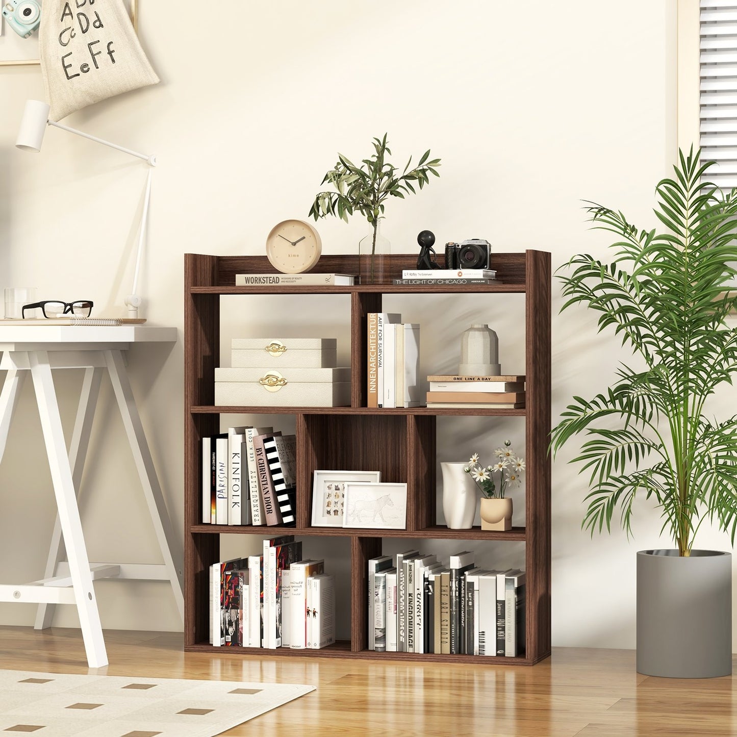 7 Cubes Open-back Bookshelf with Anti-Toppling Devices, Walnut Bookcases   at Gallery Canada