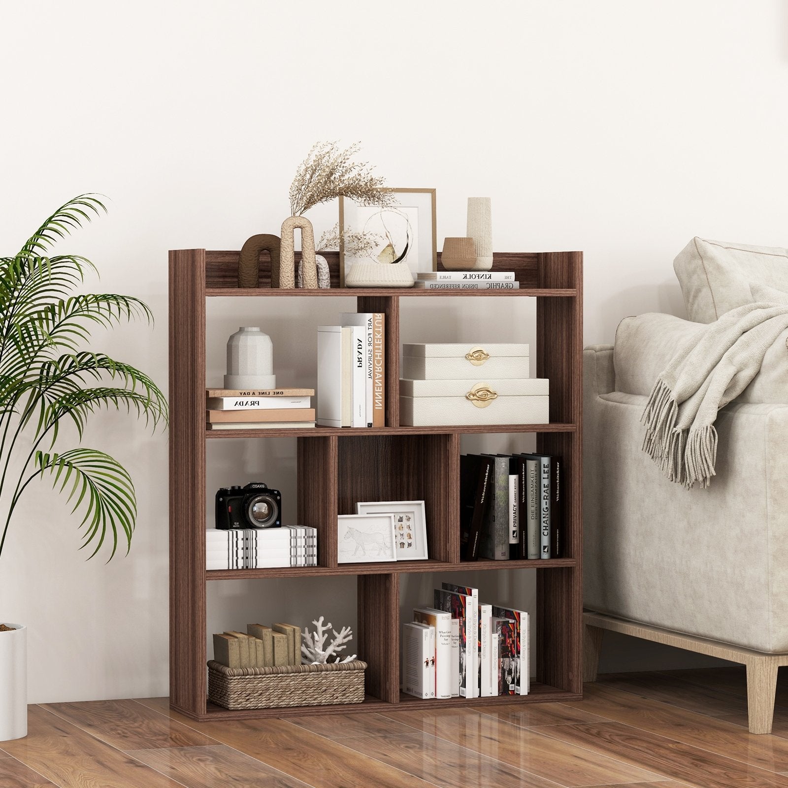 7 Cubes Open-back Bookshelf with Anti-Toppling Devices, Walnut Bookcases   at Gallery Canada