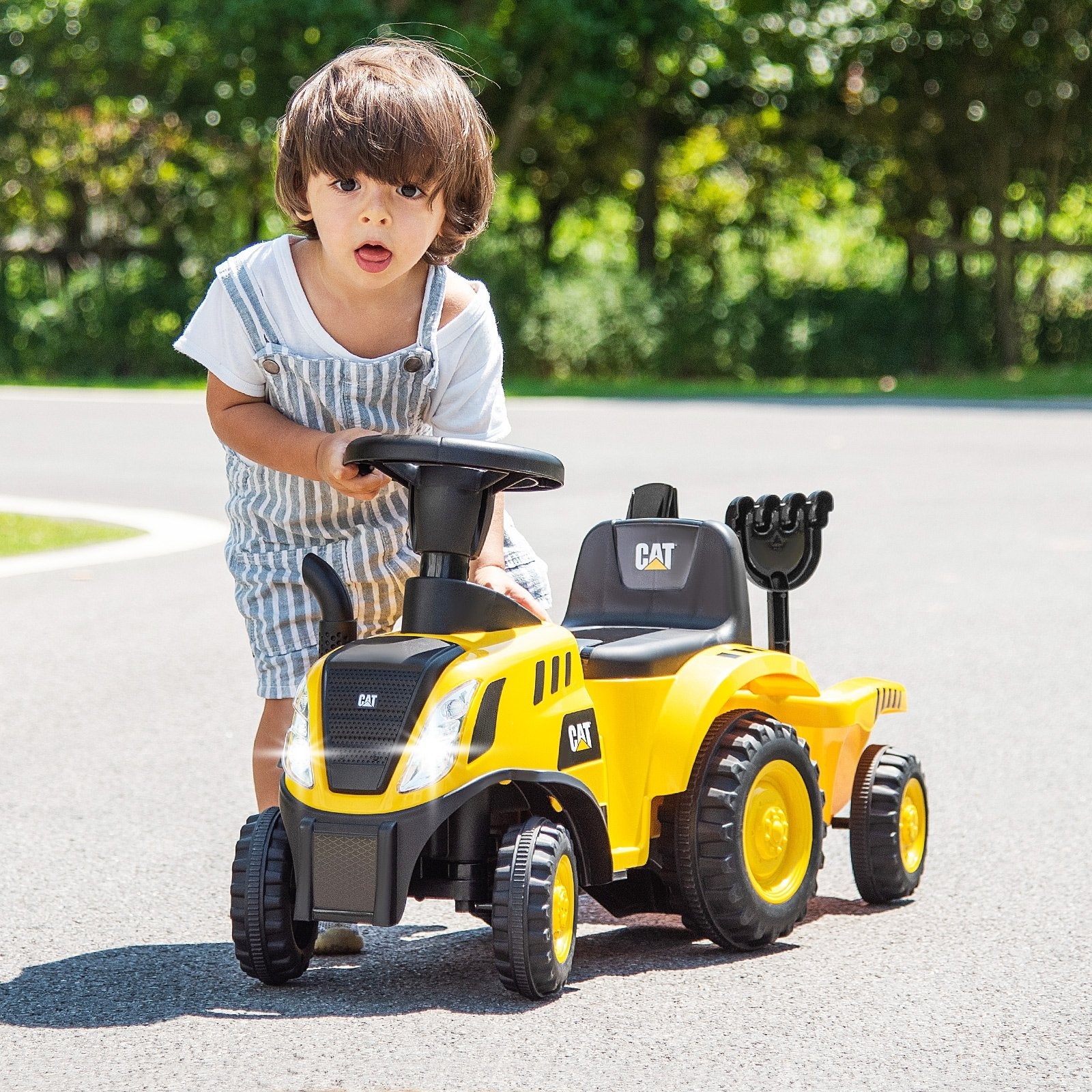 Kids Ride on Tractor Licensed Caterpillar with Detachable Trailer No Power, Yellow Push & Pedal Ride On Toys   at Gallery Canada