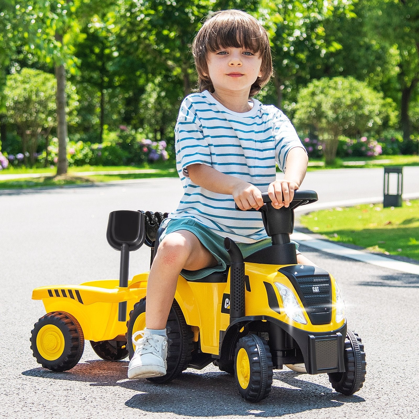 Kids Ride on Tractor Licensed Caterpillar with Detachable Trailer No Power, Yellow Push & Pedal Ride On Toys   at Gallery Canada