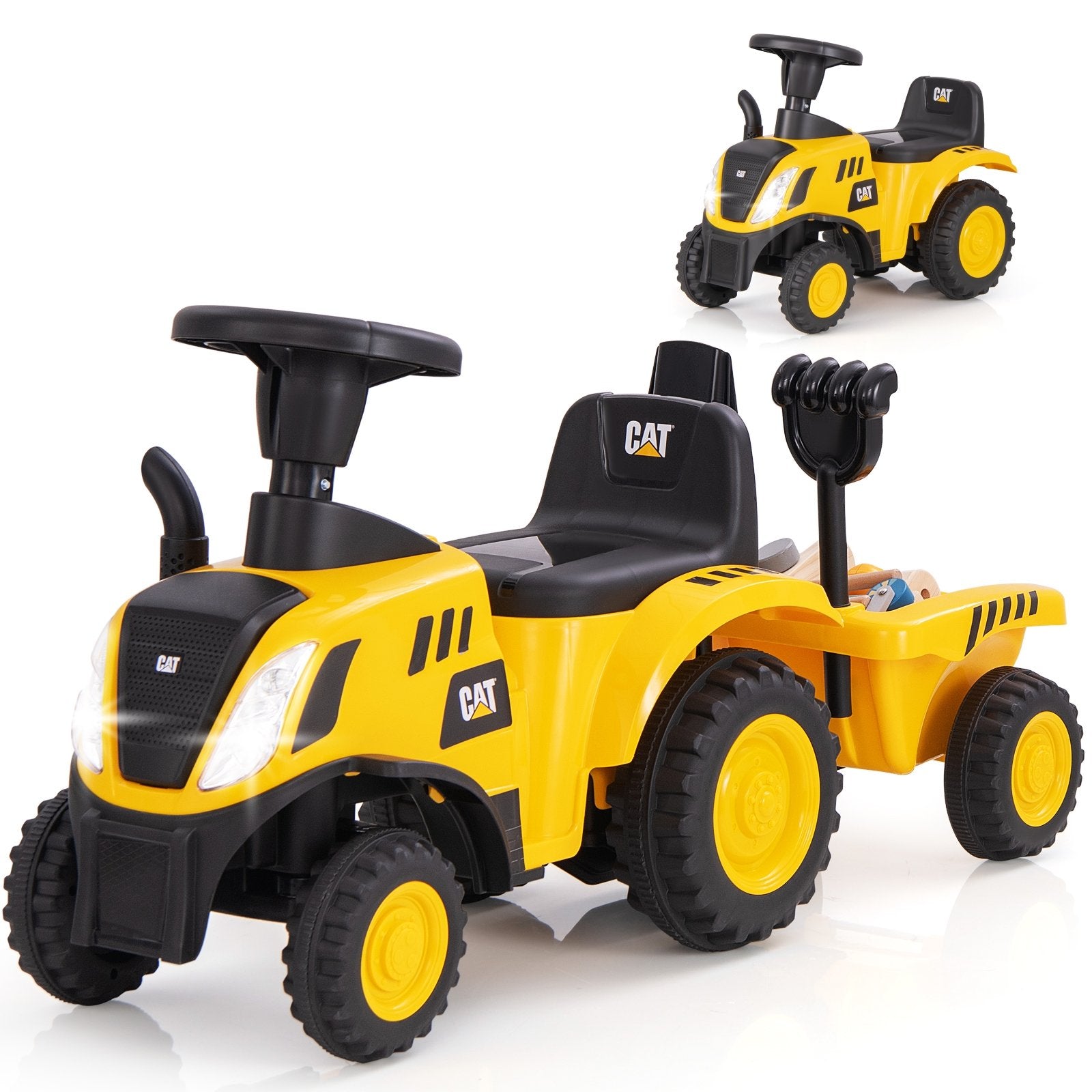 Kids Ride on Tractor Licensed Caterpillar with Detachable Trailer No Power, Yellow Push & Pedal Ride On Toys Yellow  at Gallery Canada