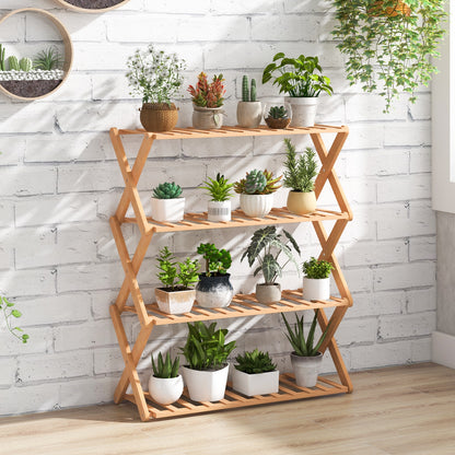 4-Tier Foldable Bamboo Shoe Rack with Slatted Shelves, Natural Shoe Racks & Storage Benches   at Gallery Canada