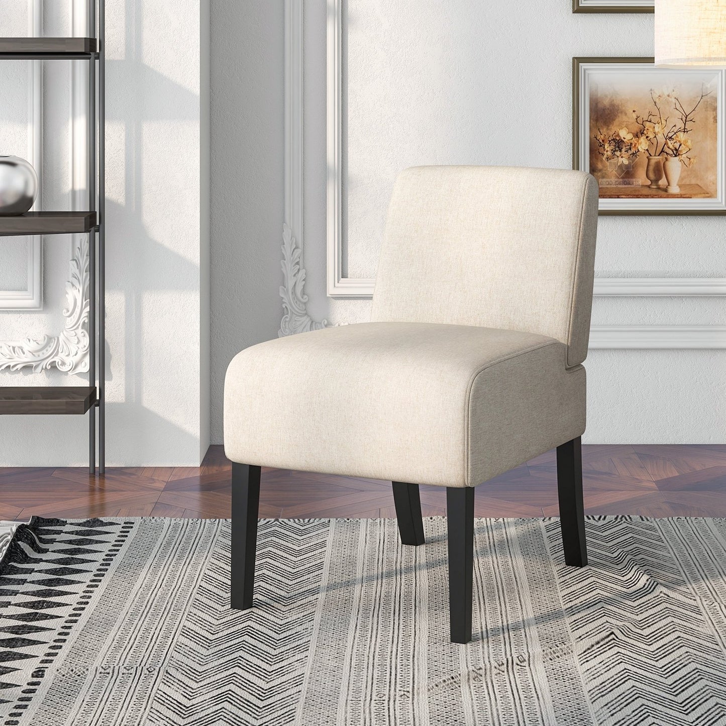 Upholstered Living Room Chair with Rubber Wood Legs, Beige Dining Chairs   at Gallery Canada