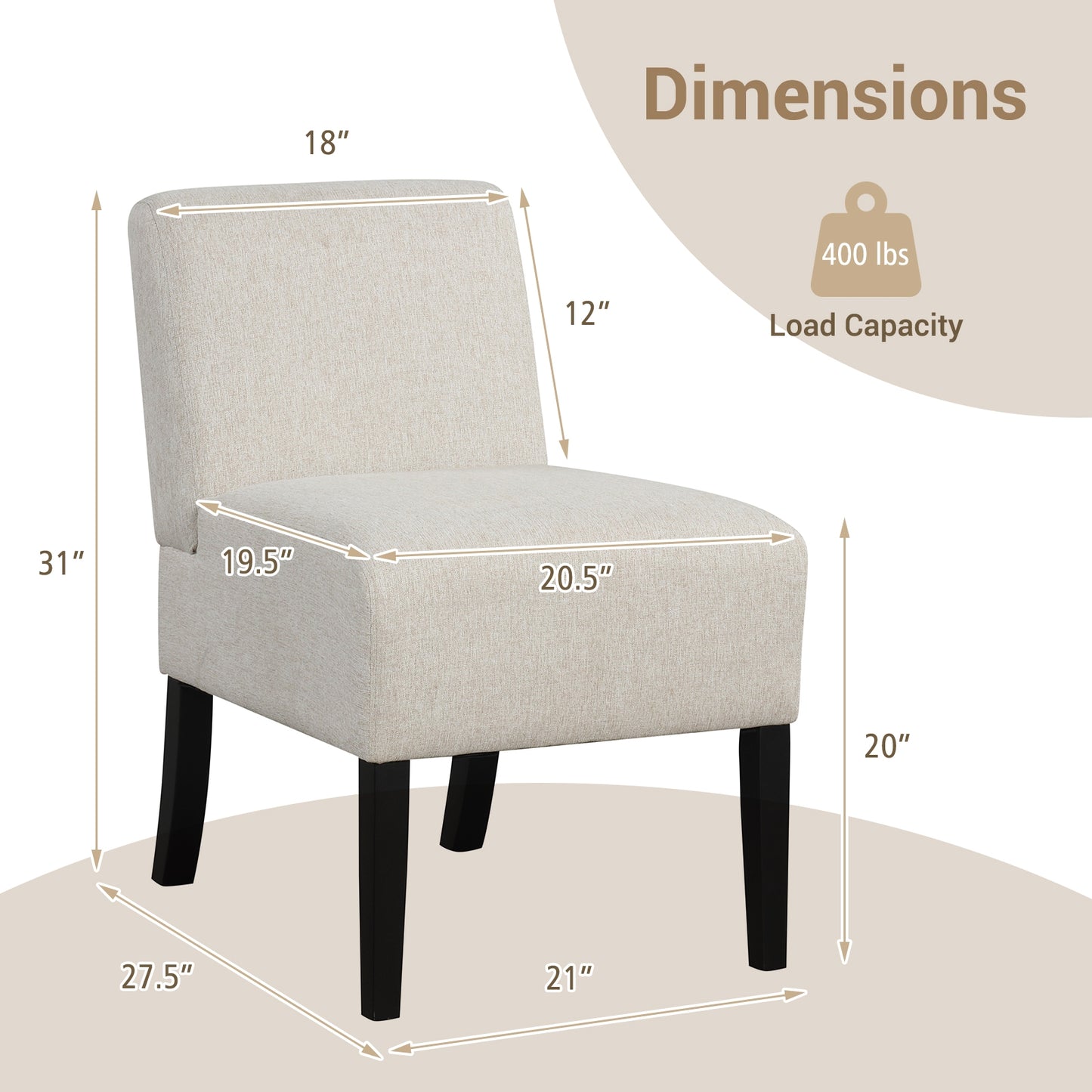 Upholstered Living Room Chair with Rubber Wood Legs, Beige Dining Chairs   at Gallery Canada