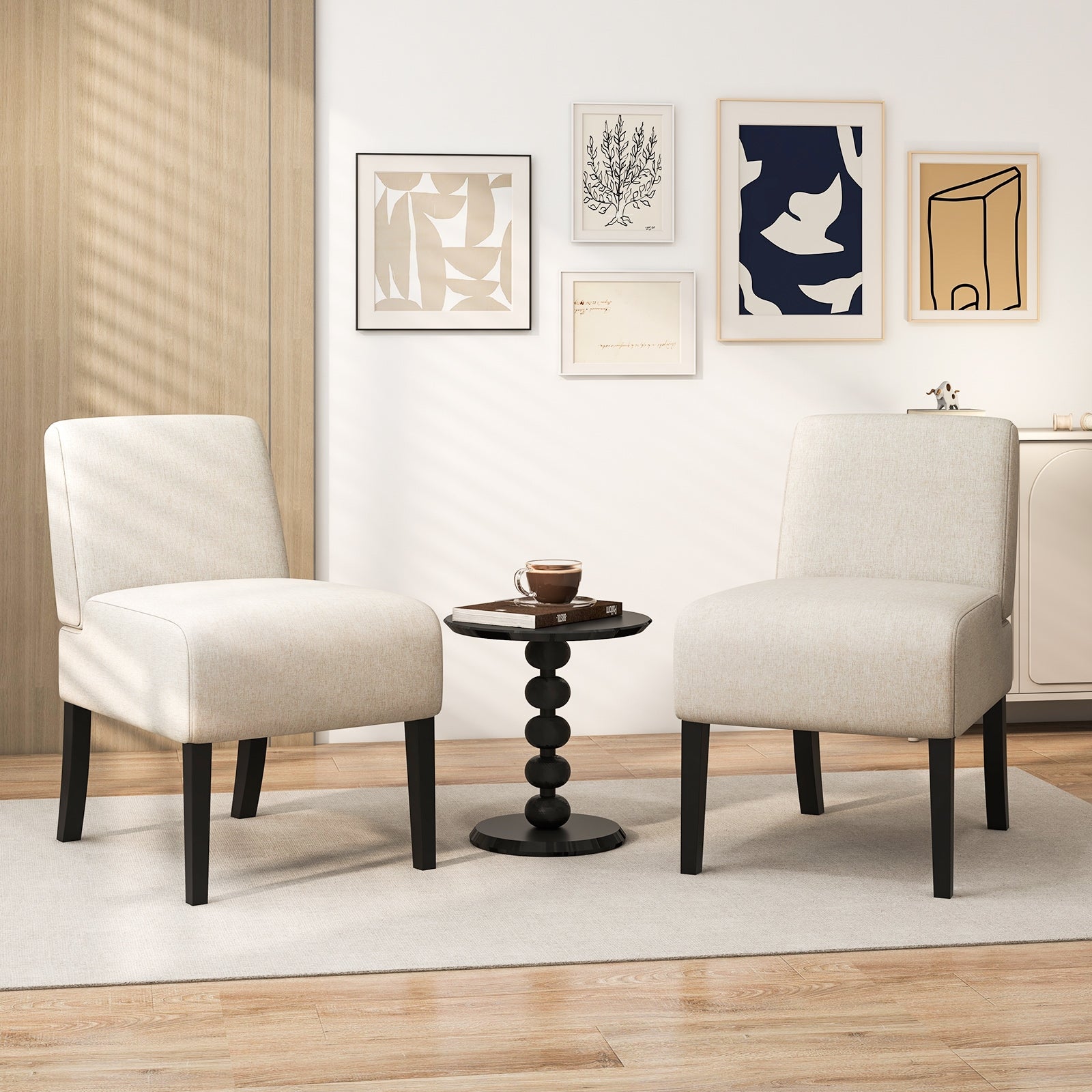 Upholstered Living Room Chair with Rubber Wood Legs, Beige Dining Chairs   at Gallery Canada