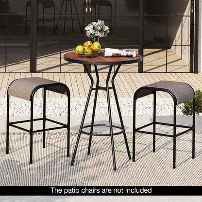 28 Inches Outdoor Bar Table with Wood-Like Tabletop for Backyard Garden, Natural Patio Coffee Tables   at Gallery Canada