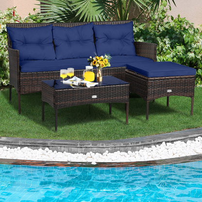 3 Pieces Patio Furniture Sectional Set with 5 Cozy Cushions, Navy Patio Conversation Sets   at Gallery Canada