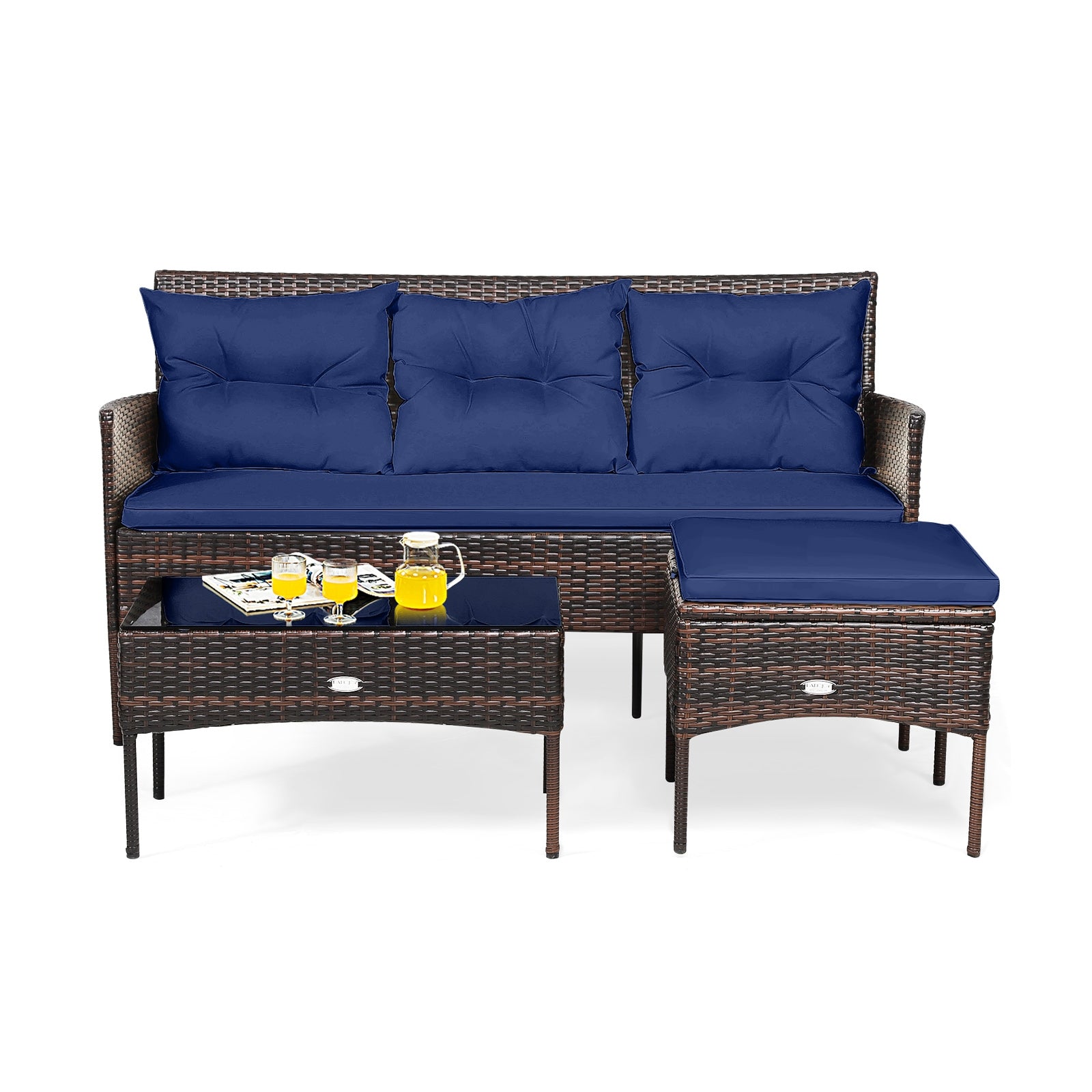 3 Pieces Patio Furniture Sectional Set with 5 Cozy Cushions, Navy Patio Conversation Sets Navy  at Gallery Canada