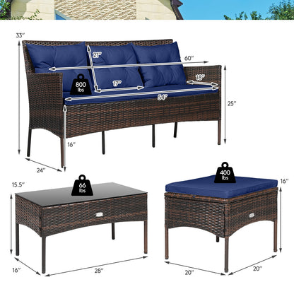 3 Pieces Patio Furniture Sectional Set with 5 Cozy Cushions, Navy Patio Conversation Sets   at Gallery Canada