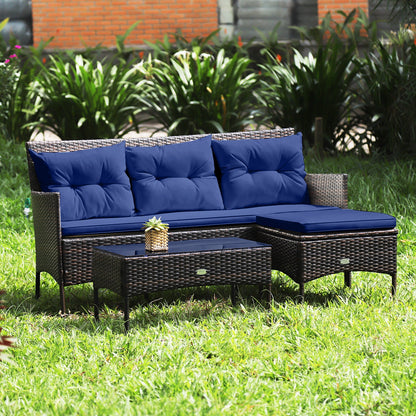 3 Pieces Patio Furniture Sectional Set with 5 Cozy Cushions, Navy Patio Conversation Sets   at Gallery Canada