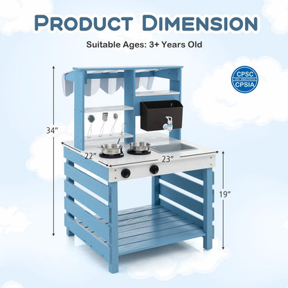 Double-sided Wooden Play Kitchen and Grocery Stand with Stoves for Kids 3+ Years Old, Blue Play Kitchen Sets   at Gallery Canada