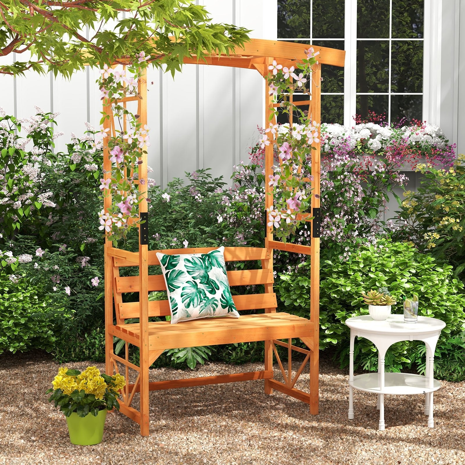 6.2 FT Tall Patio Garden Arbor with Pergola and 2-Seat Bench for Garden Lawn Backyard Decoration, Yellow Beach & Lawn Chairs   at Gallery Canada