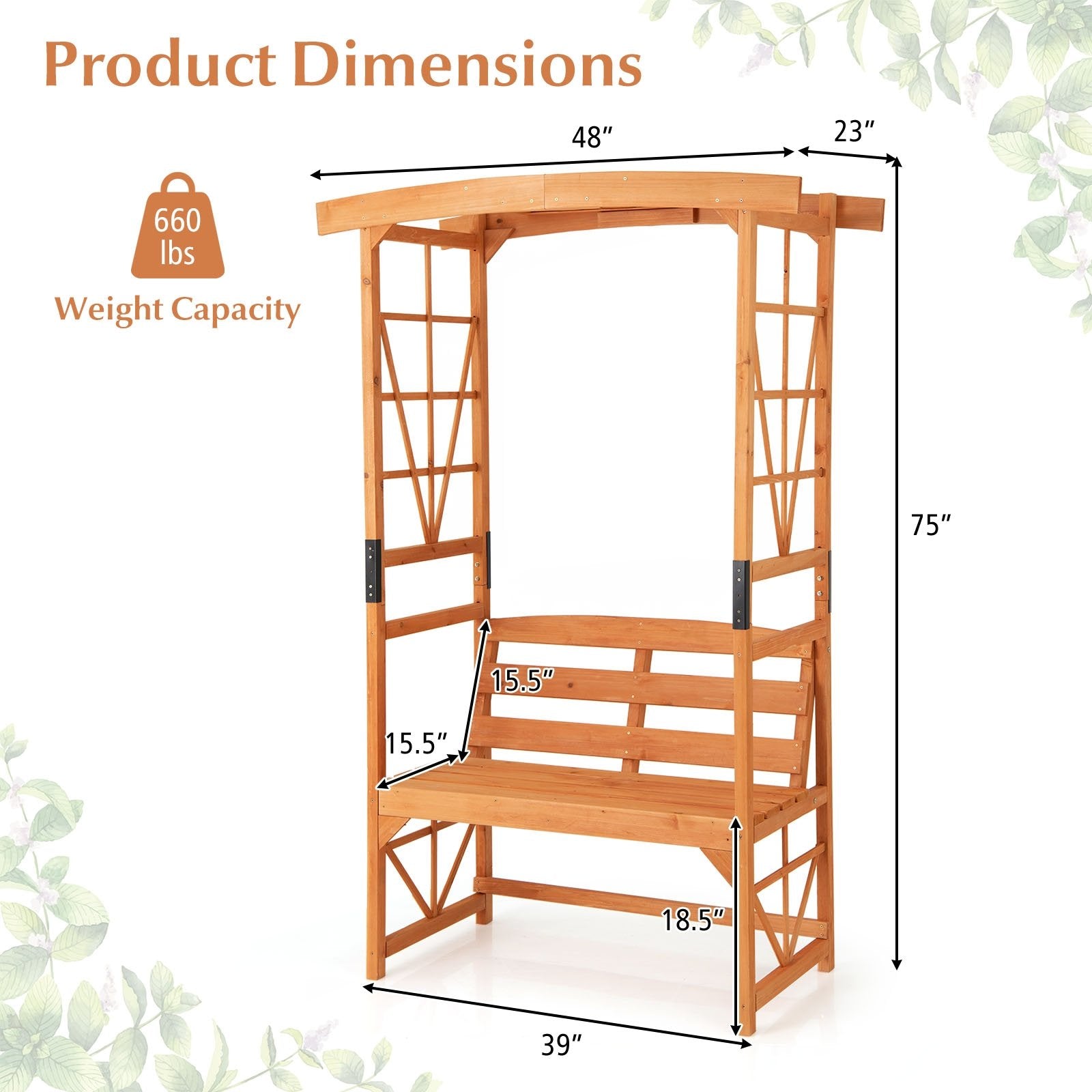 6.2 FT Tall Patio Garden Arbor with Pergola and 2-Seat Bench for Garden Lawn Backyard Decoration, Yellow Beach & Lawn Chairs   at Gallery Canada