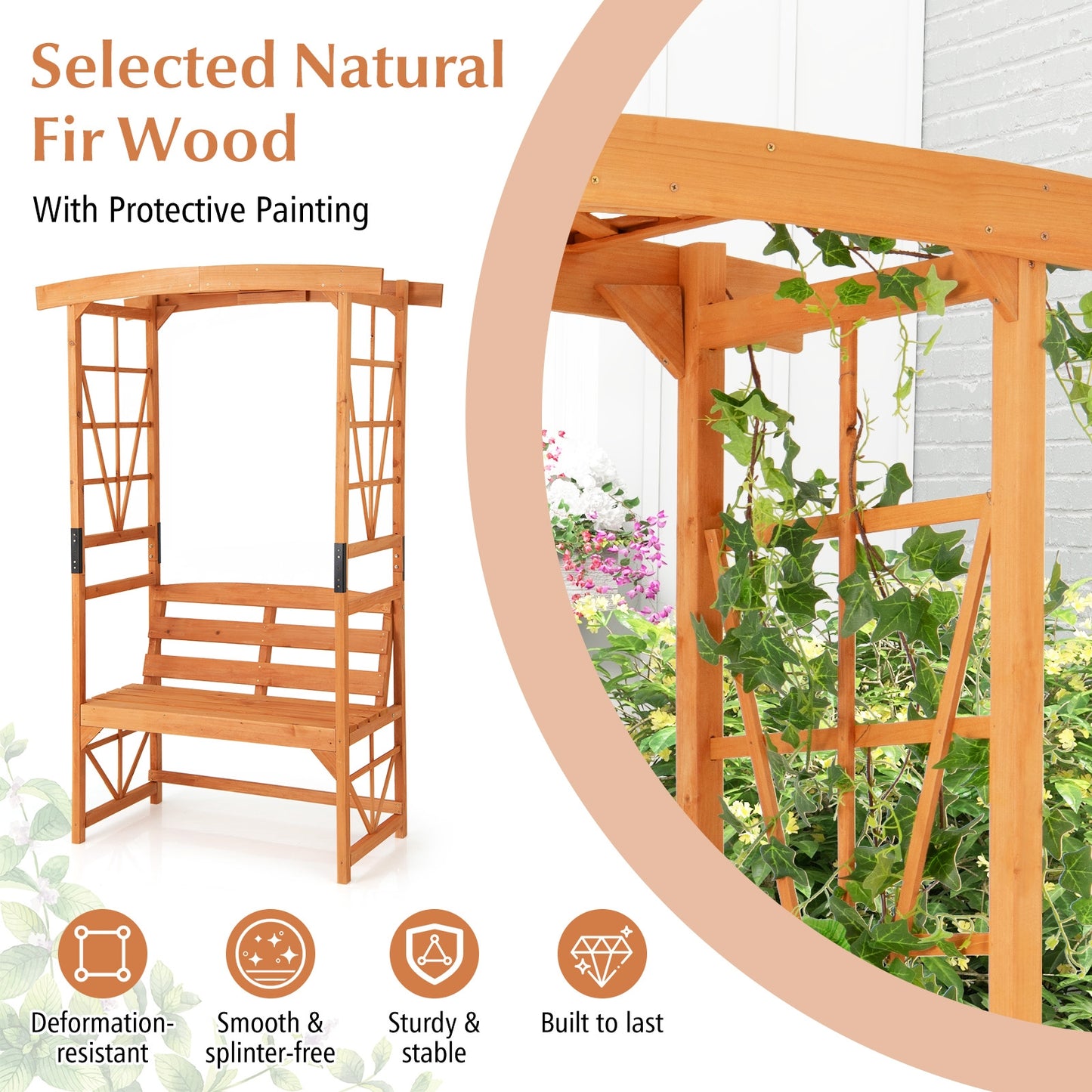 6.2 FT Tall Patio Garden Arbor with Pergola and 2-Seat Bench for Garden Lawn Backyard Decoration, Yellow Beach & Lawn Chairs   at Gallery Canada