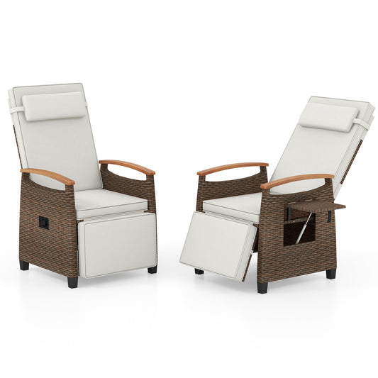 Patio Wicker Recliner Chair with Adjustable Backrest and Footrest, White Outdoor Chaise Lounges White  at Gallery Canada