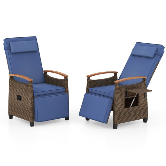 Patio Wicker Recliner Chair with Adjustable Backrest and Footrest, Navy Outdoor Chaise Lounges Navy  at Gallery Canada