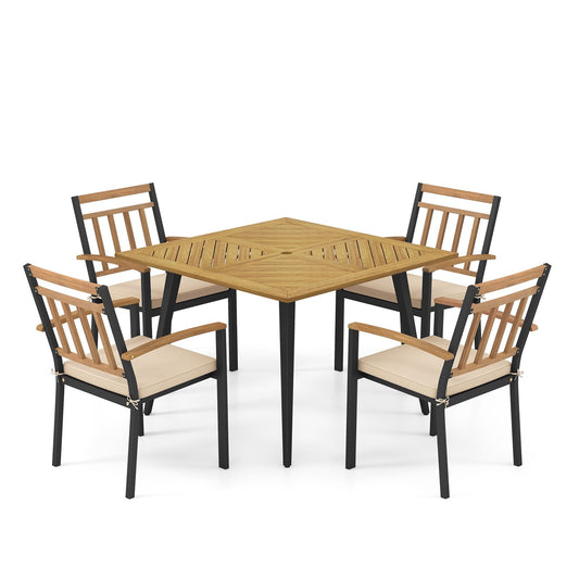 5 Pieces Patio Dining Set with Cushions and 1.9 inches Umbrella Hole, Beige Patio Dining Sets Beige  at Gallery Canada