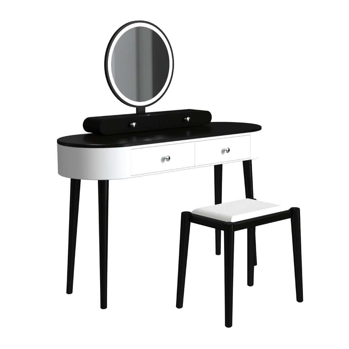 Makeup Vanity Table Set with LED Mirror and 3 Spacious Drawers-White-Dark Wood, White-Dark Wood Makeup Vanities White-Dark Wood at Gallery Canada