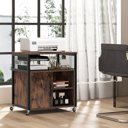 File Cabinet on Wheels with Charging Station and Cable Management Hole, Brown File Cabinets   at Gallery Canada